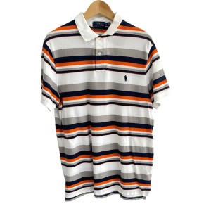 ポロラルフローレン POLObyRalphLauren 半袖ポロシャツ サイズLG L メンズ - 白×グレーベージュ×マルチ ボーダー【中古】20240605