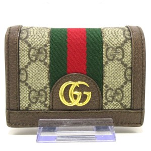 グッチ GUCCI 2つ折り財布 レディース オフィディア 523155 ベージュ×ダークブラウン PVC(塩化ビニール)×レザー【中古】20240514