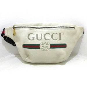 グッチ GUCCI ウエストポーチ レディース グッチプリント 530412 アイボリー レザー【中古】20240514