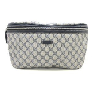 グッチ GUCCI ウエストポーチ レディース 美品 GGスプリーム 211110 ベージュ×ネイビー PVC(塩化ビニール)【中古】20240514