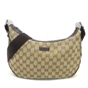 グッチ GUCCI ショルダーバッグ レディース GG柄 122790 ベージュ×ダークブラウン ジャガード×レザー【中古】20240514