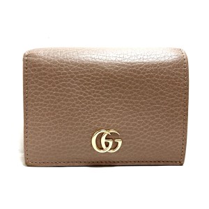 グッチ GUCCI 2つ折り財布 レディース GGマーモント 456126 ライトブラウン レザー【中古】20240523