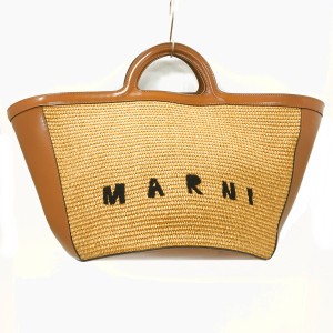 マルニ MARNI トートバッグ レディース トロピカリア ブラウン×黒 かごバッグ ストロー×レザー【中古】20240531