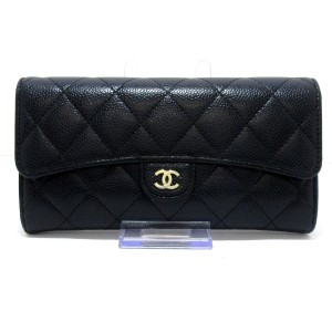 シャネル CHANEL 長財布 レディース マトラッセ 黒 ゴールド金具 キャビアスキン【中古】20240415