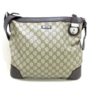 グッチ GUCCI ショルダーバッグ レディース GGプラス・GGスプリーム 148476 グレーベージュ×ダークブラウン【中古】20240515