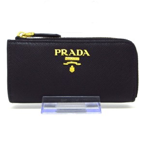 プラダ PRADA コインケース レディース - 1PP026 黒 L字ファスナー/キーリング付き レザー【中古】20240610