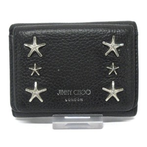 ジミーチュウ JIMMY CHOO 3つ折り財布 レディース - 黒 スタッズ/スター レザー【中古】20240610