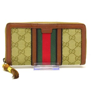 グッチ GUCCI 長財布 レディース GG柄/シェリー/バンブー 353651 ベージュ×ブラウン×マルチ ジャガード×レザー【中古】20240528