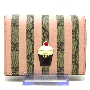 グッチ GUCCI 2つ折り財布 レディース GGプラス・GGスプリーム 701489 ベージュ×ピンク PVC(塩化ビニール)【中古】20240528