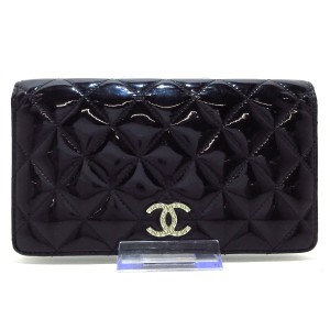 シャネル CHANEL 長財布 レディース マトラッセ 黒 エナメル（レザー）【中古】20240528