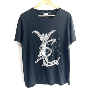 サンローランパリ SAINT LAURENT PARIS 半袖Tシャツ サイズXL メンズ - 黒×白 クルーネック【中古】20240605