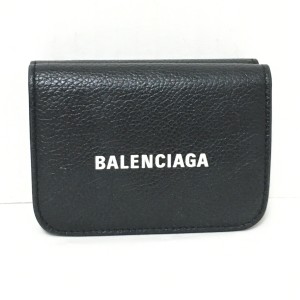 バレンシアガ BALENCIAGA 3つ折り財布 レディース キャッシュ ミニ ウォレット 593813 黒 レザー【中古】20240528