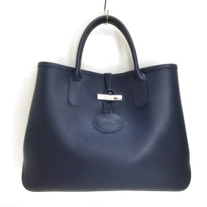 ロンシャン LONGCHAMP トートバッグ レディース 美品 ロゾ ネイビー レザー【中古】20240608