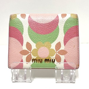 ミュウミュウ miumiu 2つ折り財布 レディース - ピンク×ライトグリーン×マルチ 花柄 レザー【中古】20240526