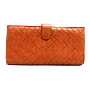 ボッテガヴェネタ BOTTEGA VENETA 長財布 レディース イントレチャート 134075 オレンジ レザー【中古】20240605