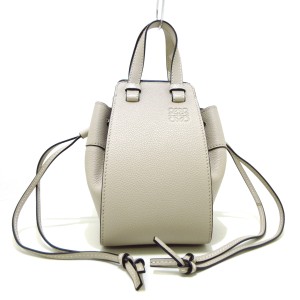 ロエベ LOEWE ハンドバッグ レディース 美品 ハンモック ドローストリングバッグ ミニ 314.12.V07 グレーベージュ【中古】20240604