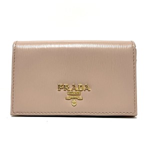 プラダ PRADA 名刺入れ レディース - ピンクベージュ レザー【中古】20240607