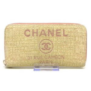 シャネル CHANEL 長財布 レディース ドーヴィルライン アイボリー×ライトピンク ジャガード【中古】20240603