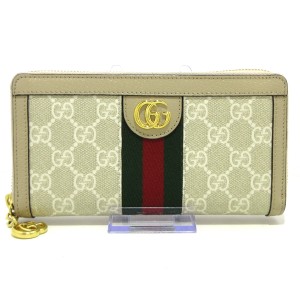 グッチ GUCCI 長財布 レディース 美品 オフィディア 523154 ベージュ PVC(塩化ビニール)×レザー【中古】20240603