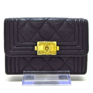 シャネル CHANEL 3つ折り財布 レディース ボーイシャネル,マトラッセ 黒 ゴールド金具 キャビアスキン【中古】20240528