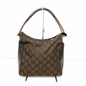 グッチ GUCCI ショルダーバッグ レディース GG柄 0013766 ダークブラウン ナイロンジャガード×レザー【中古】20240603