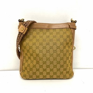 グッチ GUCCI ショルダーバッグ レディース GG柄 109106 ブラウン×カーキ ストラップ着脱可 ジャガード×レザー【中古】20240603