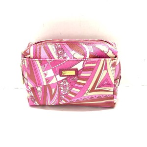 エミリオプッチ EMILIO PUCCI ポーチ レディース 美品 - ピンク×マルチ PVC(塩化ビニール)【中古】20240604