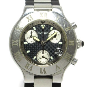 カルティエ Cartier 腕時計 マスト21クロノスカフLM W10125U2 メンズ SS/ラバーベルト/クロノグラフ 黒【中古】20240529