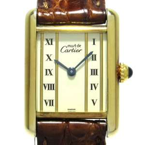 カルティエ Cartier 腕時計 マストタンク ヴェルメイユSM W1003053 レディース 925/縦ローマン/クロコベルト アイボリー【中古】20240531