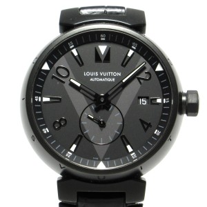 ヴィトン LOUIS VUITTON 腕時計 タンブール オールブラック Q1D22 メンズ SS/革ベルト 黒【中古】20240529