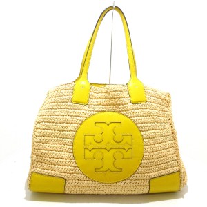 トリーバーチ TORY BURCH トートバッグ レディース - ベージュ×イエロー かごバッグ 分類外繊維（紙）×レザー【中古】20240619