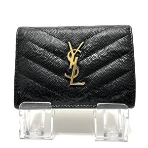 サンローランパリ SAINT LAURENT PARIS 2つ折り財布 レディース - 530841 黒 キルティングステッチ レザー【中古】20240608