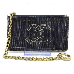 シャネル CHANEL コインケース レディース - ネイビー ココマーク/ゴールド金具/チェーン付き デニム【中古】20240616