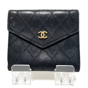 シャネル CHANEL Wホック財布 レディース ビコローレ 黒 ココマーク/ゴールド金具 ラムスキン【中古】20240608