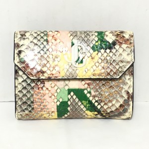 ジミーチュウ JIMMY CHOO Wホック財布 レディース - イエロー×ブラウン×マルチ パイソン型押し レザー【中古】20240607