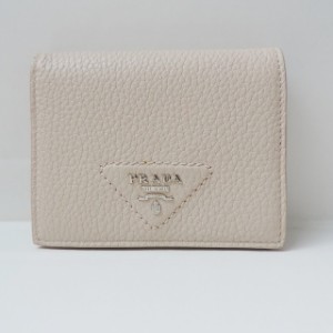 プラダ PRADA 2つ折り財布 レディース - ベージュ レザー【中古】20240611