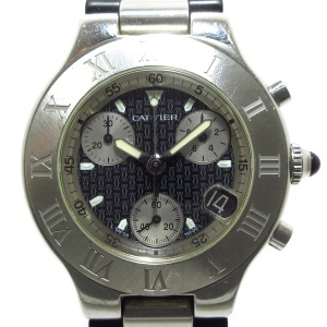 カルティエ Cartier 腕時計 クロノスカフLM W10125U2 メンズ SS/ラバーベルト/クロノグラフ 黒【中古】20240520