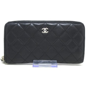 シャネル CHANEL 長財布 レディース マトラッセ 黒 ラウンドファスナー ラムスキン【中古】20240522