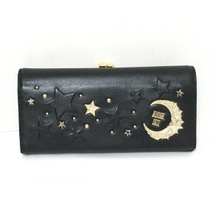 アナスイ ANNA SUI 長財布 レディース - 黒 がま口/スター(星)/ラインストーン レザー【中古】20240609