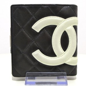 シャネル CHANEL 2つ折り財布 レディース カンボンライン 黒 ラムスキン【中古】20240603