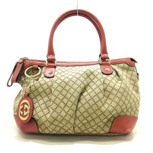 グッチ GUCCI ハンドバッグ レディース ディアマンテ,スーキー 247902 ベージュ×ブラウン×ピンク ジャガード×レザー【中古】20240527