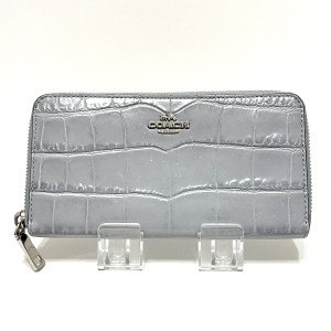 コーチ COACH 長財布 レディース - 31856 グレー 型押し加工/ラウンドファスナー レザー【中古】20240609