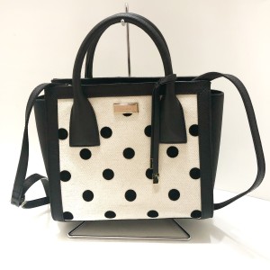 ケイトスペード Kate spade トートバッグ レディース - WKRU3642 ベージュ×黒 ドット柄 キャンバス×レザー【中古】20240611