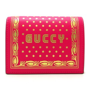 グッチ GUCCI 2つ折り財布 レディース 美品 GUCCY 524965 ピンク×ゴールド SEGAコラボ レザー【中古】20240610