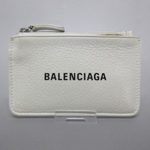 バレンシアガ BALENCIAGA コインケース レディース エブリデイ 581306 白 キーリング付き レザー【中古】20240610