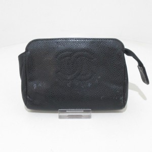 シャネル CHANEL ポーチ レディース - 黒 ゴールド金具/ミニサイズ キャビアスキン【中古】20240516