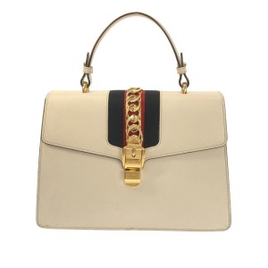 グッチ GUCCI ハンドバッグ レディース シルヴィ 431665 アイボリー×ダークネイビー×レッド レザー【中古】20240607