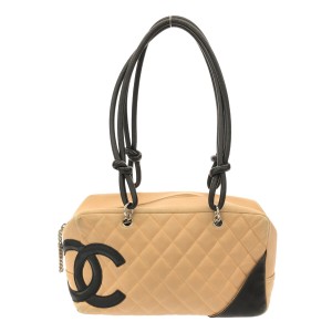 シャネル CHANEL ハンドバッグ レディース カンボンラインボーリングバッグ ベージュ×黒 ラムスキン【中古】20240607