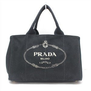 プラダ PRADA トートバッグ レディース 美品 CANAPA BN2642 黒×白 キャンバス【中古】20240510