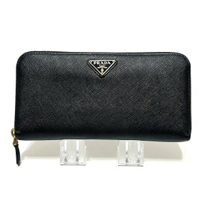 プラダ PRADA 長財布 レディース - 1ML506 黒 ラウンドファスナー レザー【中古】20240514